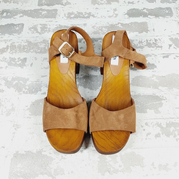 New Steve Madden Alabama Platform Suede Brown Strap Wooden Studded Sandals F659 - Picture 9 of 13